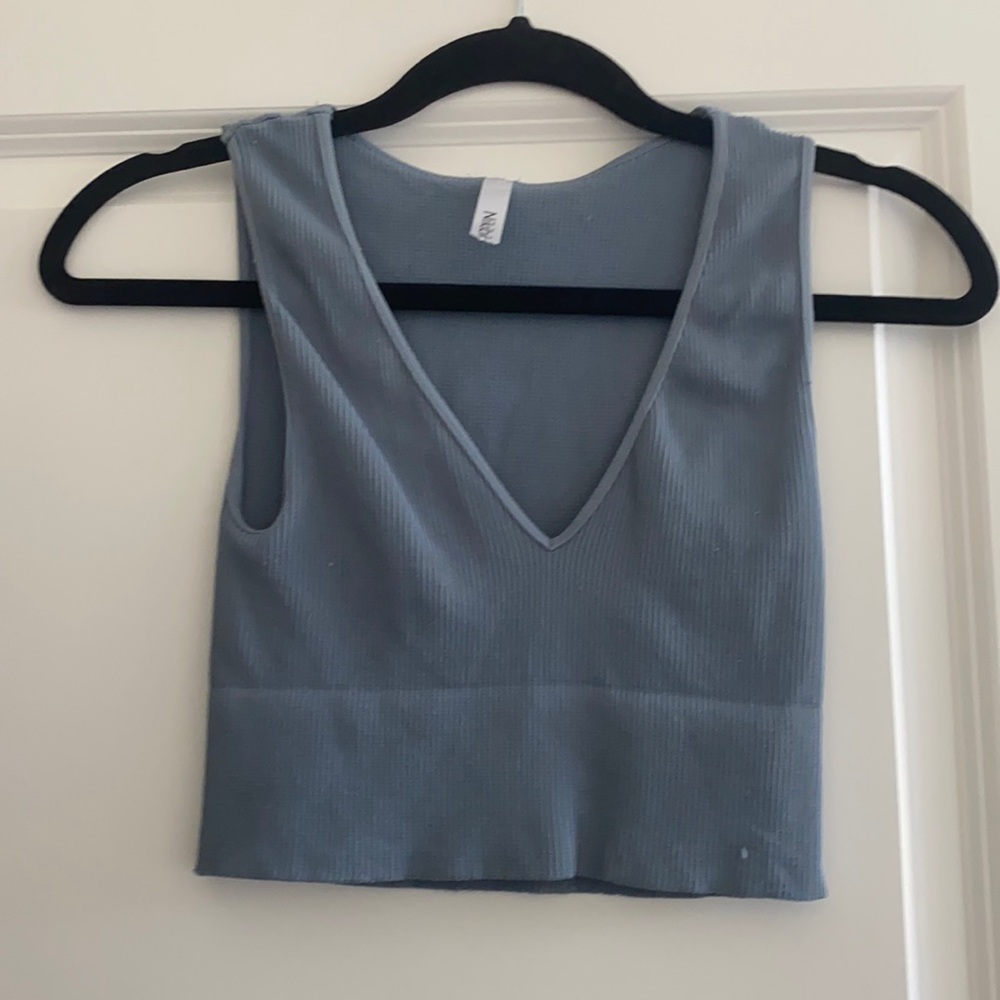Ribbed V Neck Tank - Blueish Grey